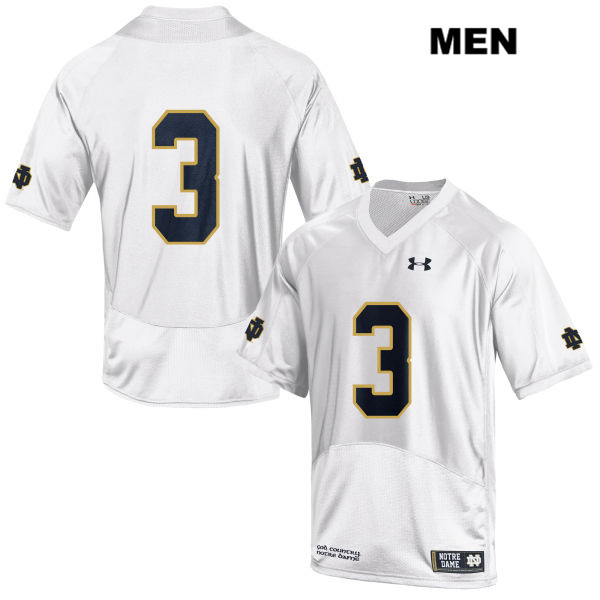 Men's NCAA Notre Dame Fighting Irish #3 Avery Davis Stitched College Under Armour Authentic White No Name Football Jersey XR10Y01RF